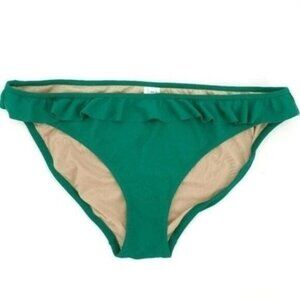 J. Crew Women Green Ruffle Waist Swim Beach Bikini Large Bathing Suit Bottom NWT